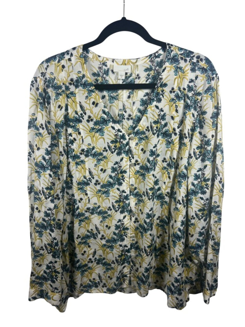 J Jill Top Womens XLarge Button Down Blouse V Neck Lightweight Long Sleeve